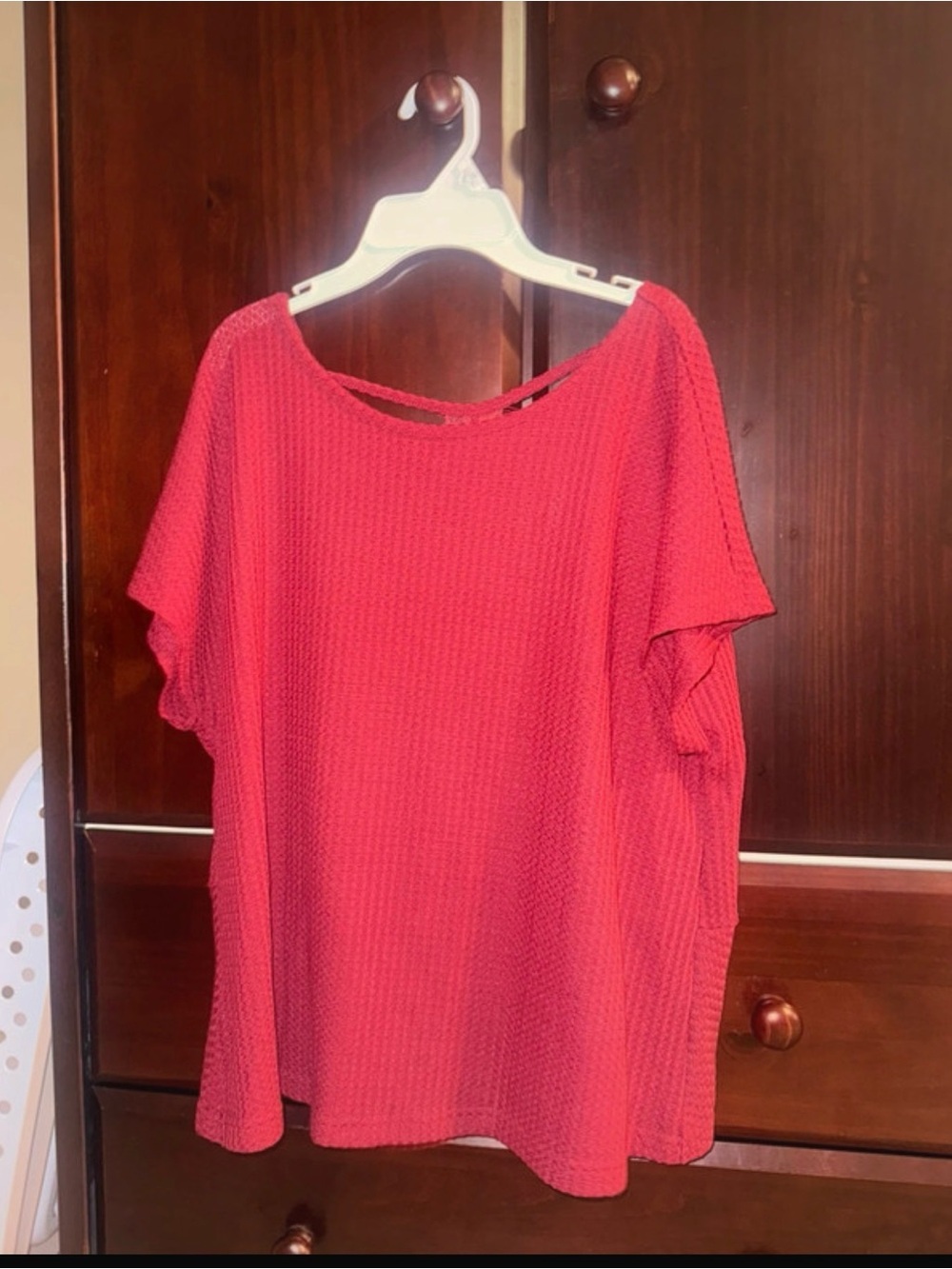SHEIN Textured Short Sleeve Top in Bright Red
